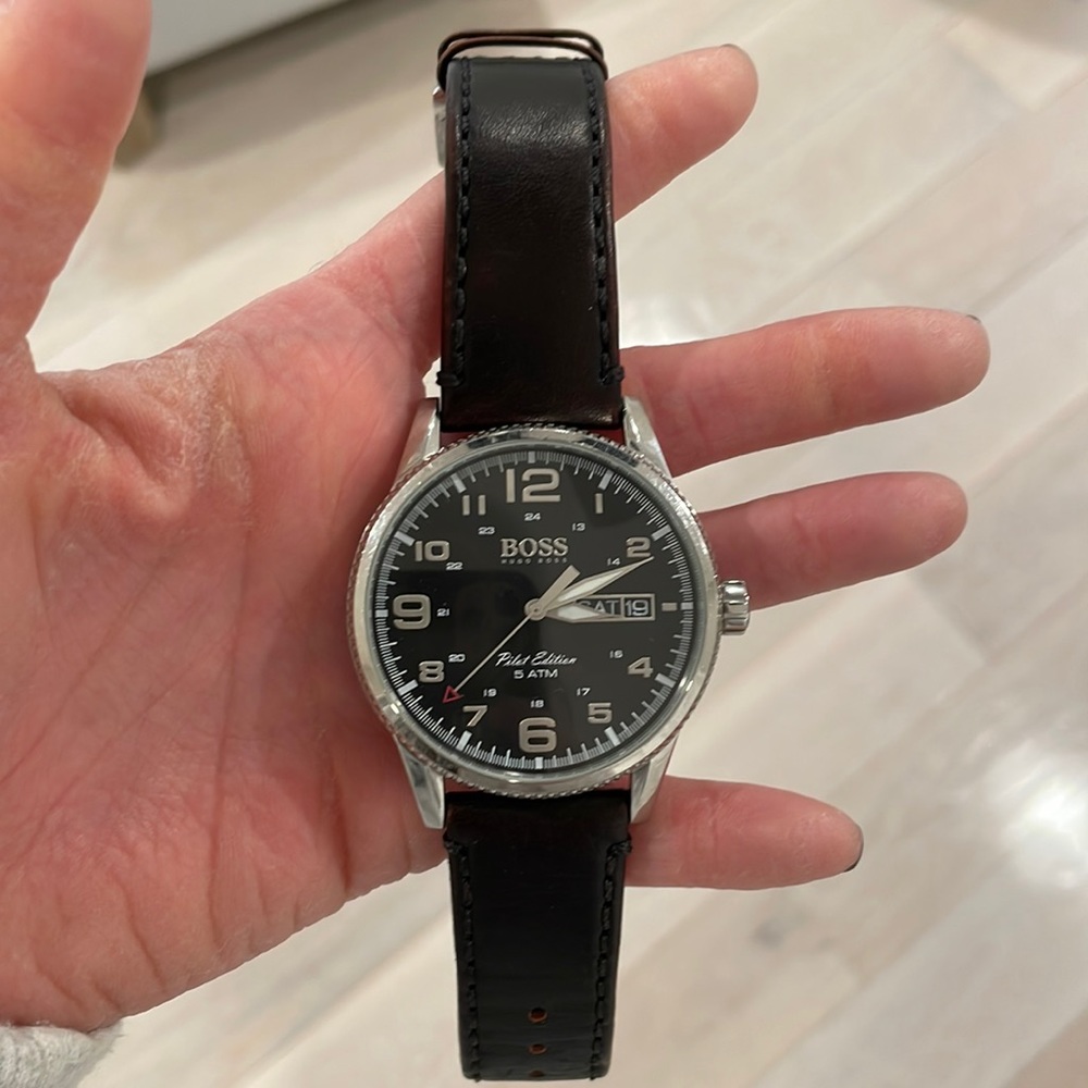 Mens Hugo boss watch with genuine leather strap